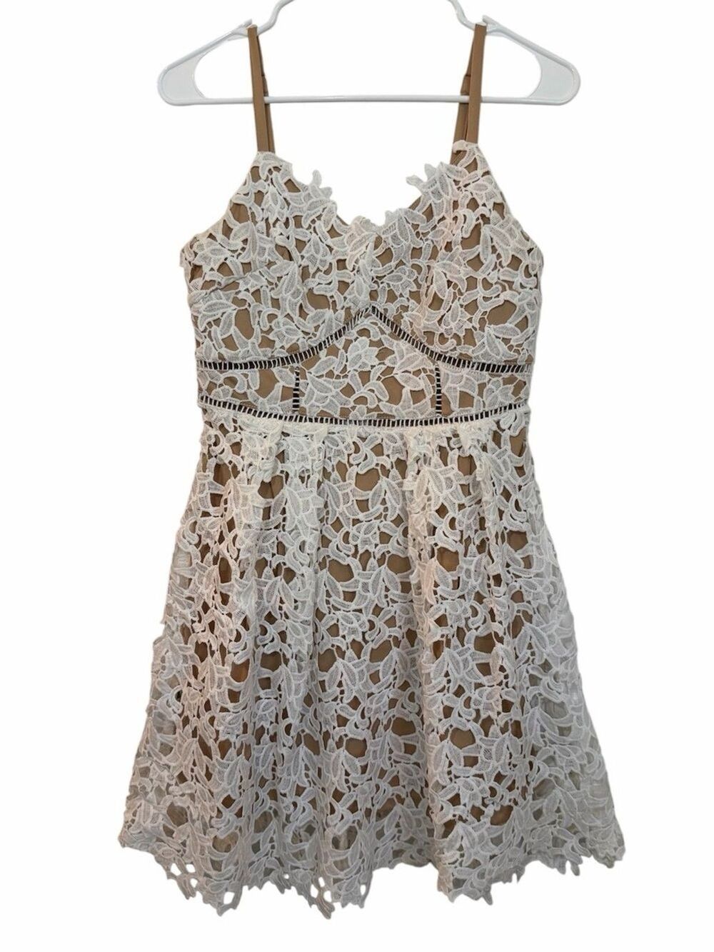 She + Sky White Floral Crochet Lace V Neck Spaghetti Strap Dress S Party Bridal